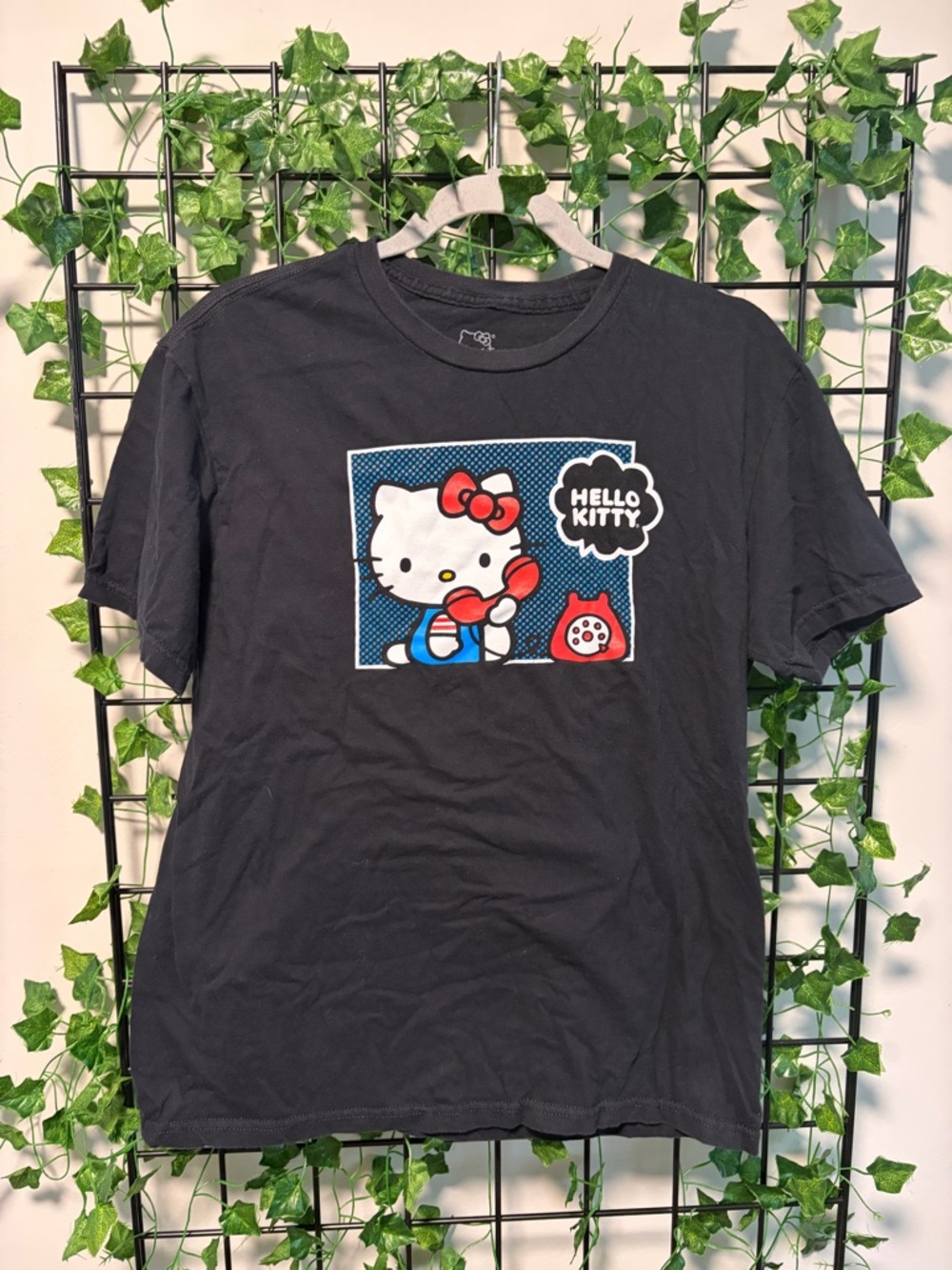 Hello Kitty Black Tee with Red & Blue Graphic